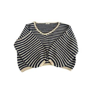 MINTCHOCO Striped Balloon Sleeve Crochet Knit Cropped Sweater Womens Size Small